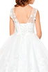 Little Girls Off White 3D Floral Applique Lace Sequin Flower Girl Dress 2-6
